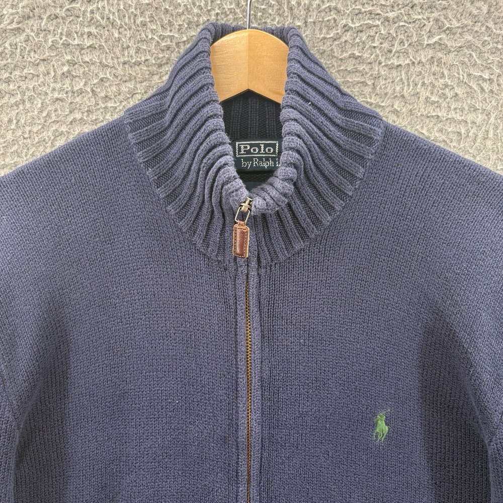 VTG Polo Ralph Lauren Cardigan Jacket Sweater Mens M Knit Navy Pockets Full Zip